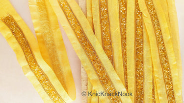 Wholesale Beige Fabric Trim With Gold Seed Beads And Gold Bugle Beads, Beaded Trim,